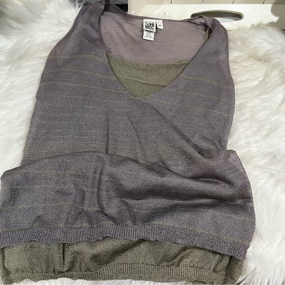 NEW Max Studio Rayon Two Tone Contrast Striped Semi Sheer Knit Sleeveless Top M - Picture 11 of 16